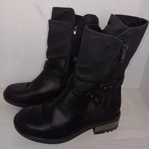 Invito Women's Boots Biker Goth Black Zips Both Sides Buckles Size 7
